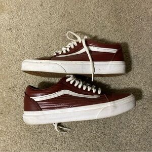 Vans Moto Leather UA Old Skool Maroon w White Logo Sneaker Men Size 7  Women 9.5